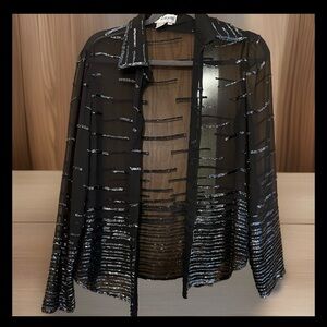 J Laxmi New York Luxe Cocktail Cardigan Women Sz Pm Black Beaded Chiffon Party